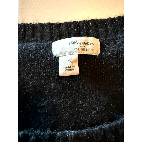 Halogen Cashmere Size 2X Dark Navy Black White Polka Dot Crew Neck Sweater - Picture 3 of 7